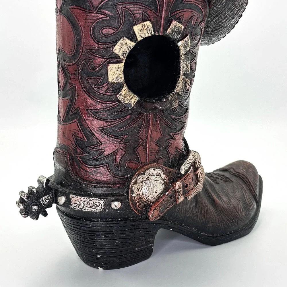 Western Cowboy Boot Birdhouse Resin Hanging Rustic Outdoor Garden Decor Hat Spur